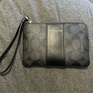 Coach Black Signature PVC Leather Wristlet with Silver Hardware